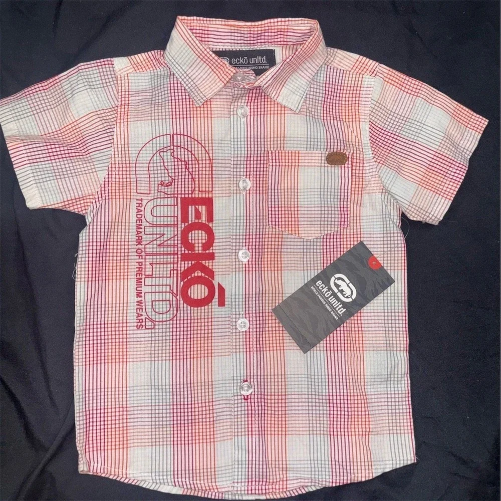 Ecko Unltd Button-Up Shirt Toddler Boys Size 2T Multicolor Plaid Short Y2K NOS